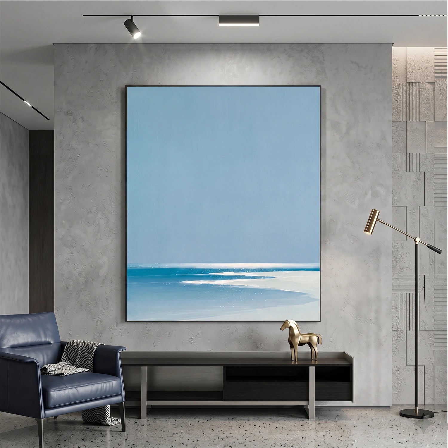 Minimalist Ocean And Sky Textured Canvas Art #OC186
