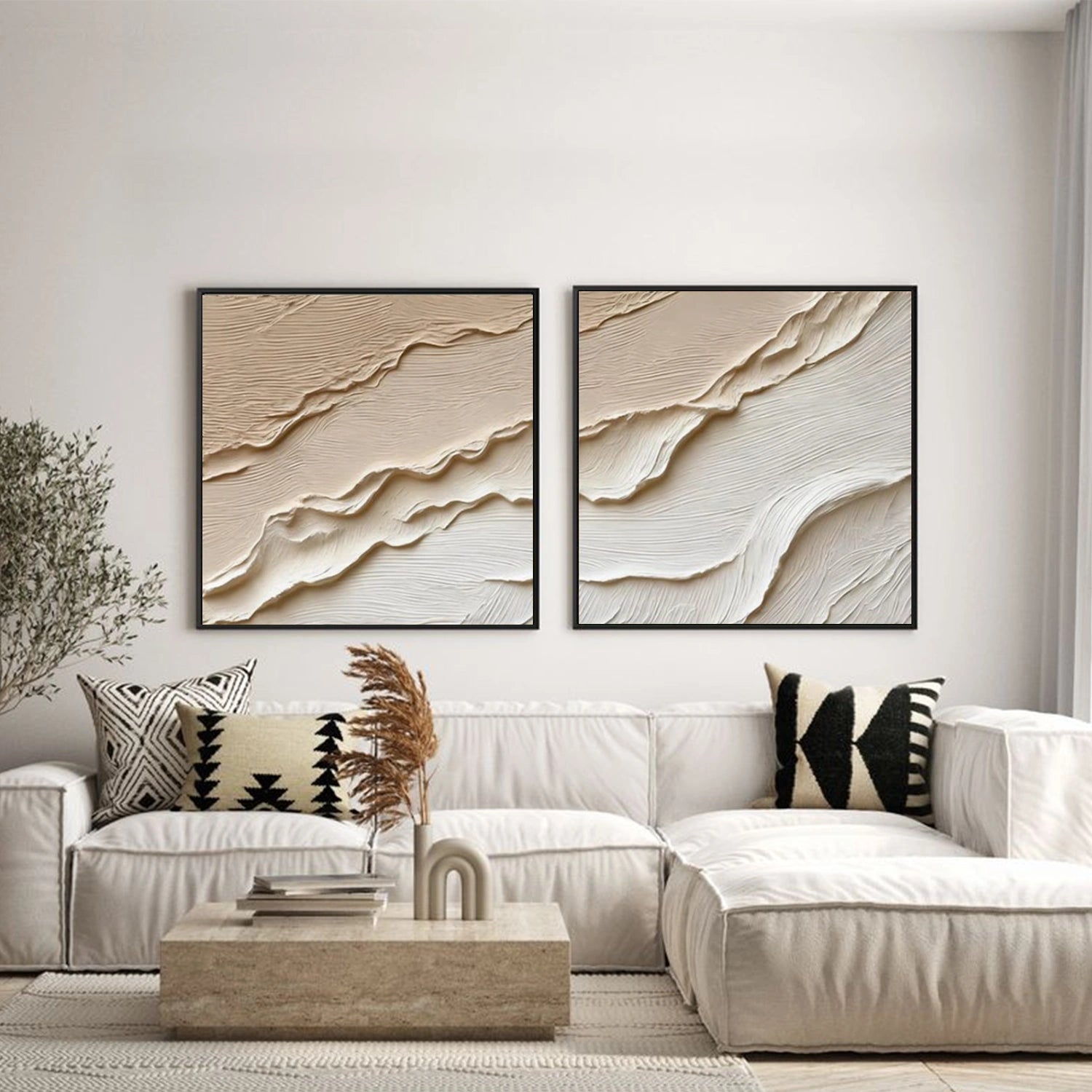 Beige and Brown Minimalist Textured Canvas Art Set of 2 #WM146