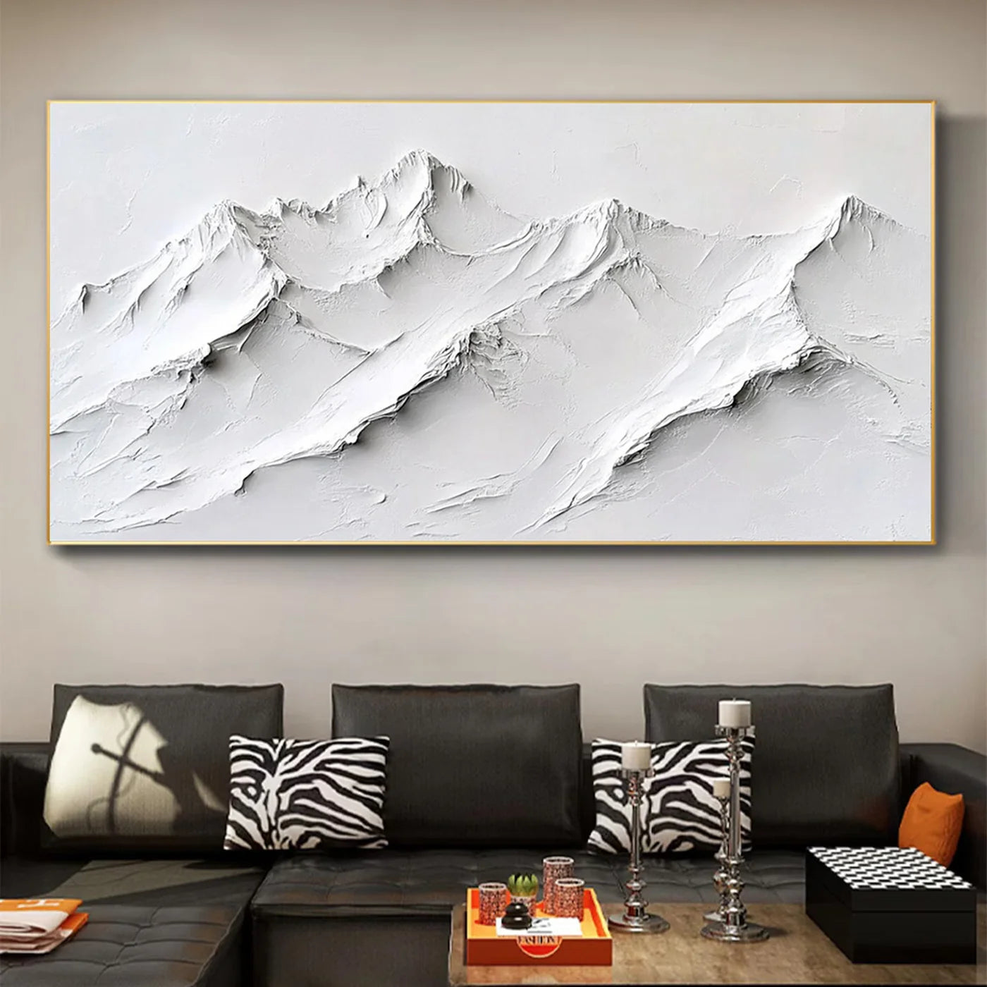 White Minimalist Mountain Textured Canvas Art #BT022