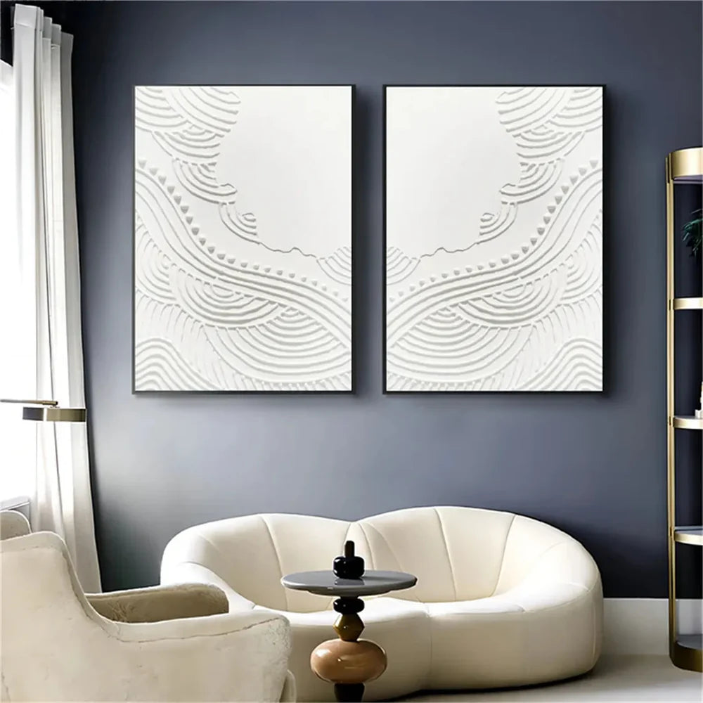 White Minimalist Textured Wall Art Set of 2 #WM065