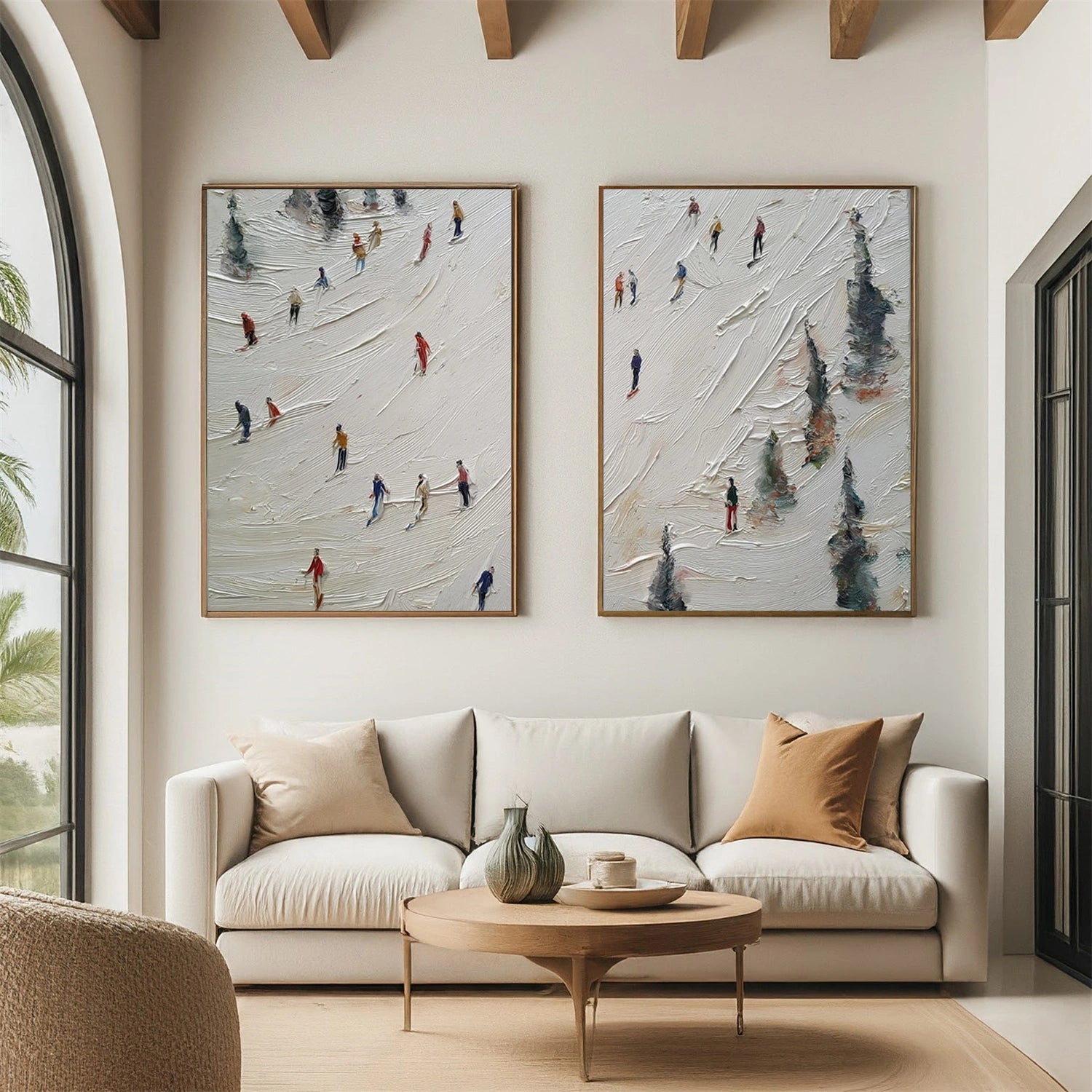 Skiing Sport Textured Canvas Painting Set of 2#PB068
