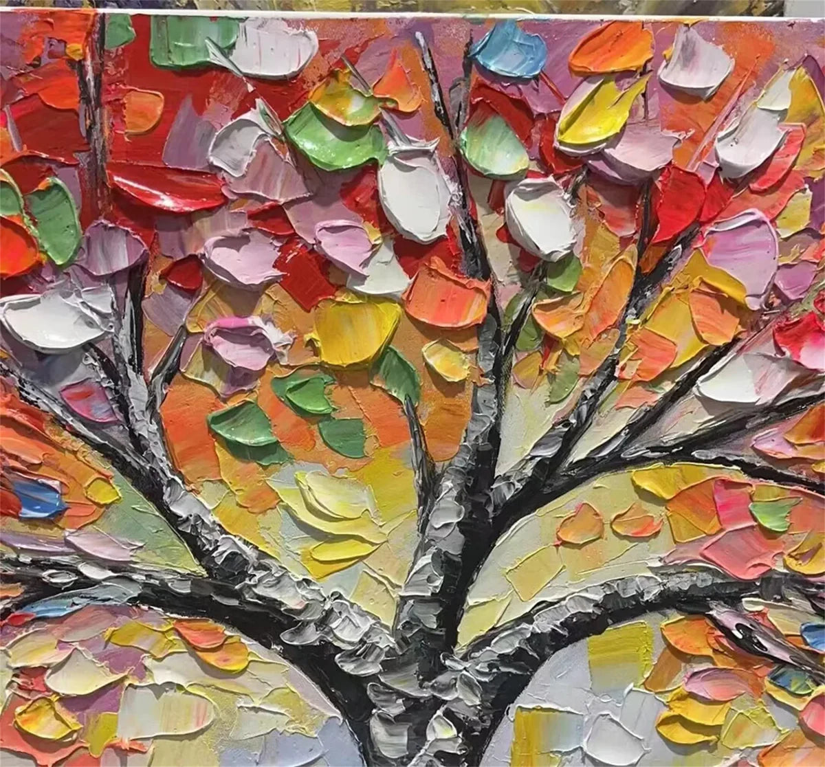 Colorful Abstract Flower And Tree Textured Canvas Art #MF056