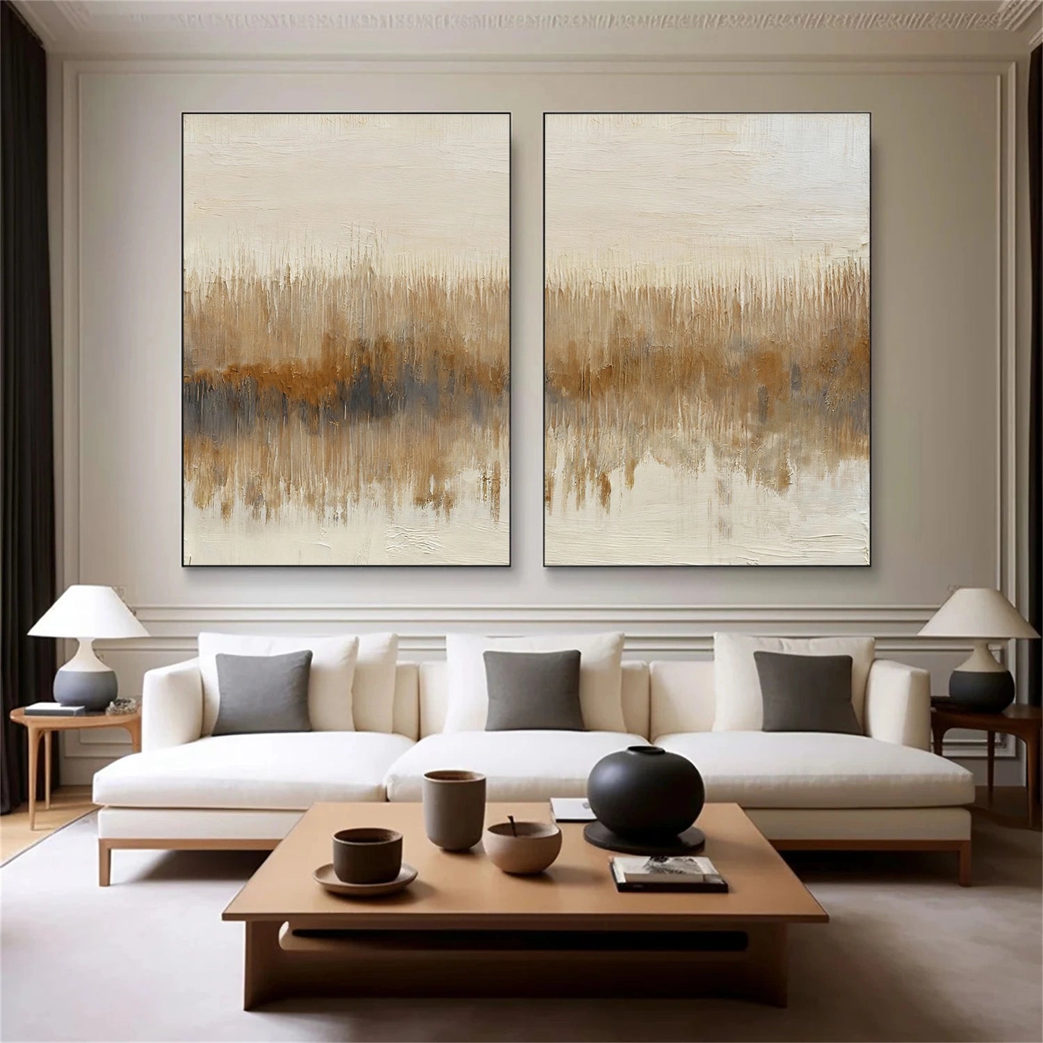 Beige and Brown Abstract Wall Art Set of 2 #VA206