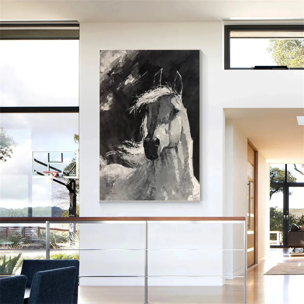 Black & White Abstract Animal Horse Canvas Art #DW028