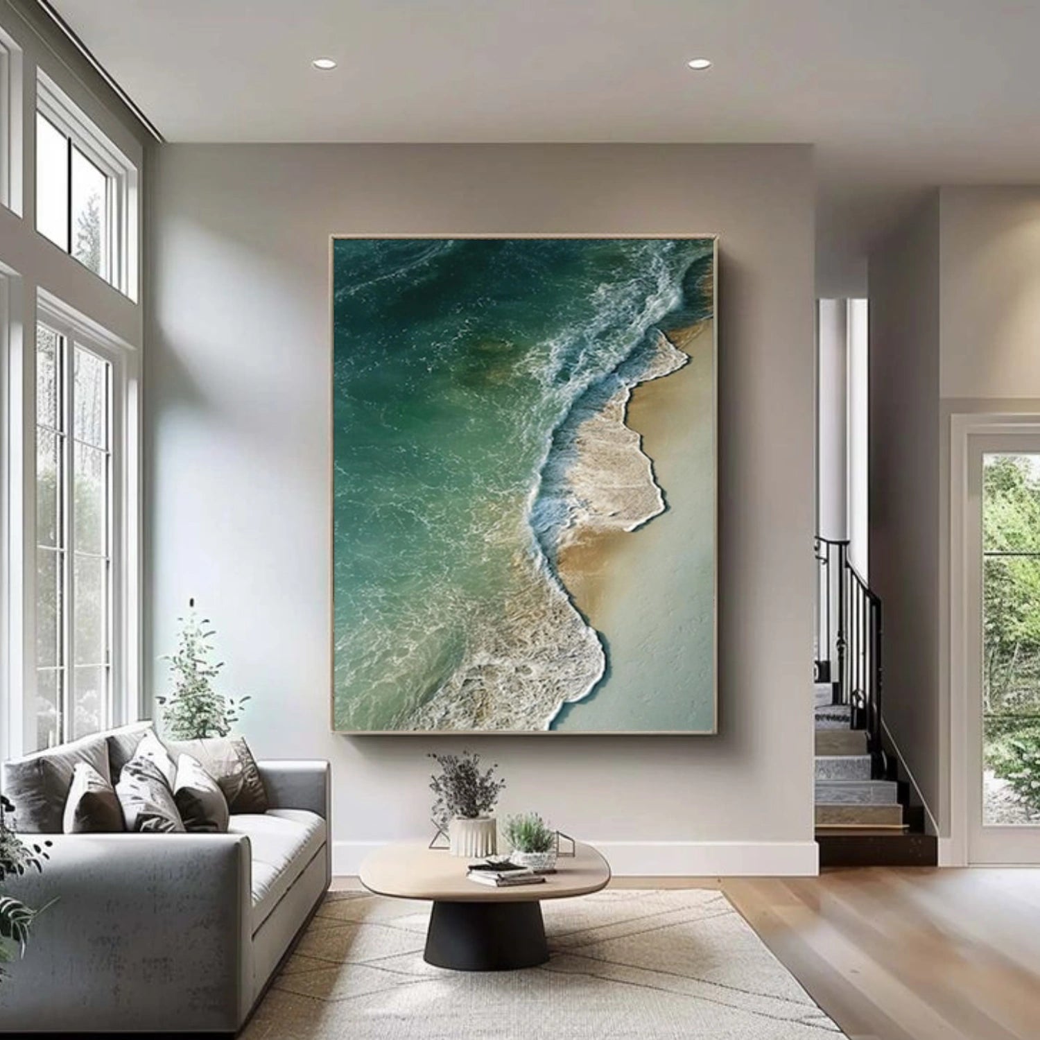 Abstract Ocean And Sky Textured Canvas Art #OC129