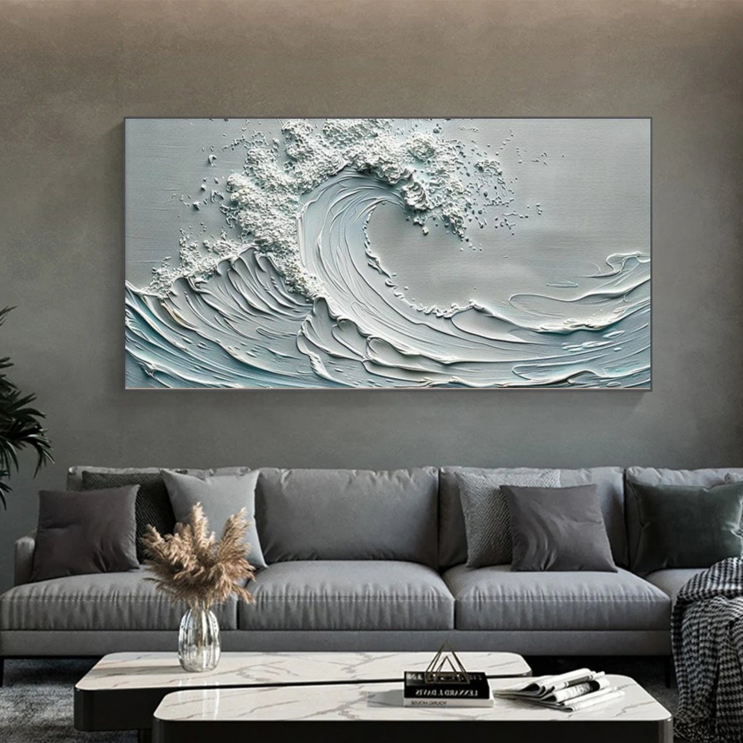 Minimalist Ocean And Sky Textured Canvas Art #OC143