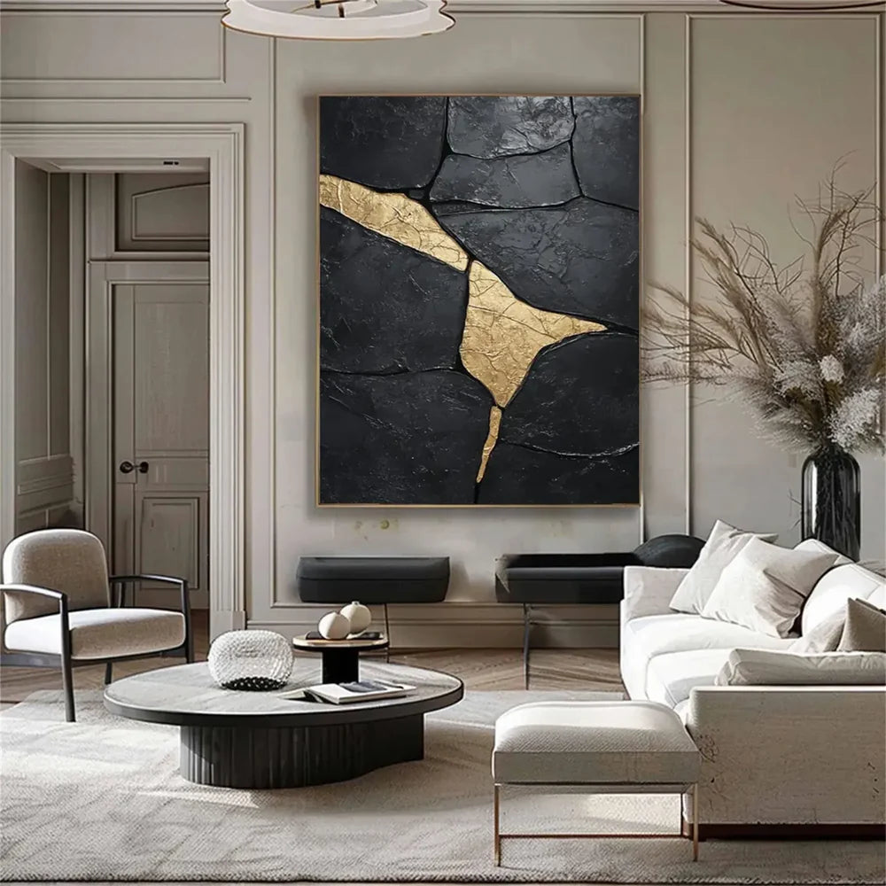 Black Minimalist Textured Canvas Art #WZ095