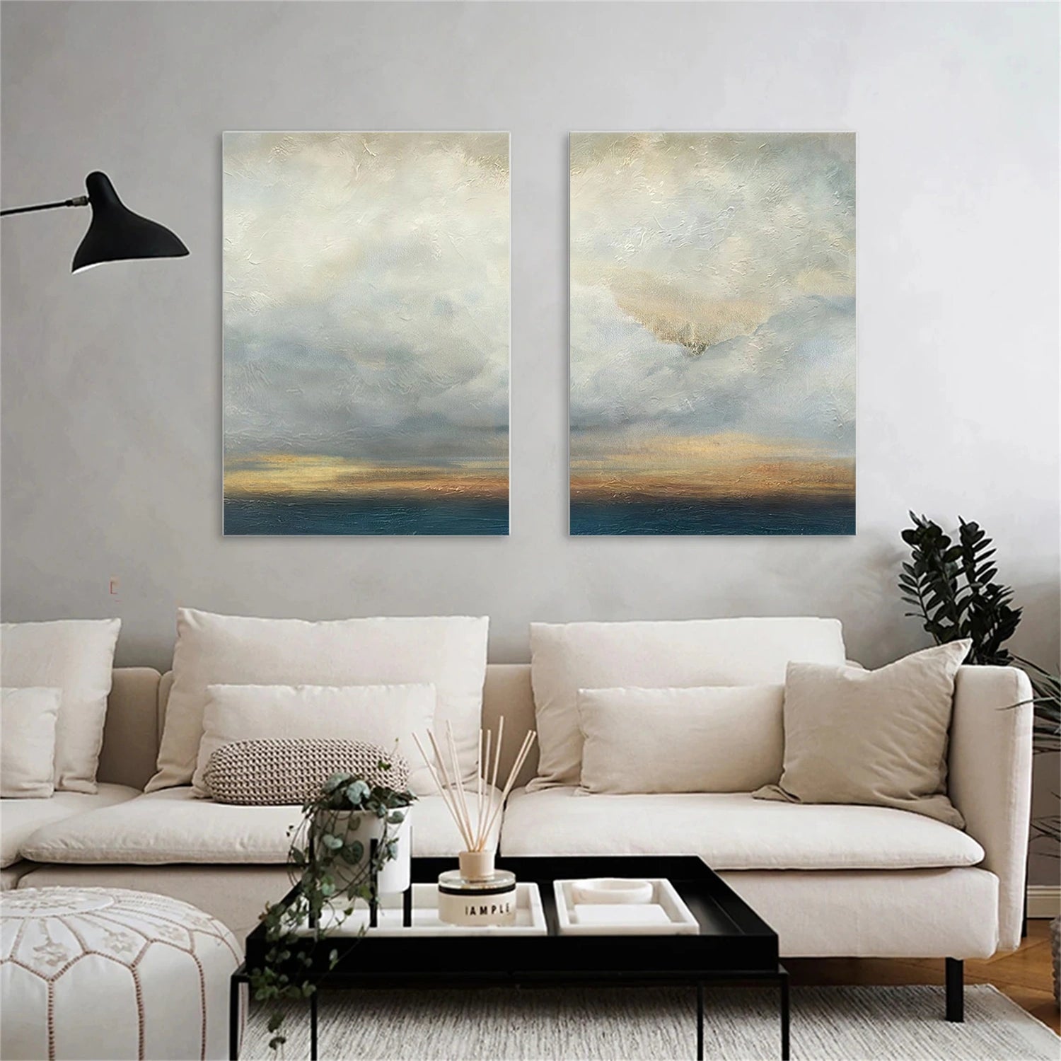 Blue and Gold Abstract Wall Art Set of 2 #VA215