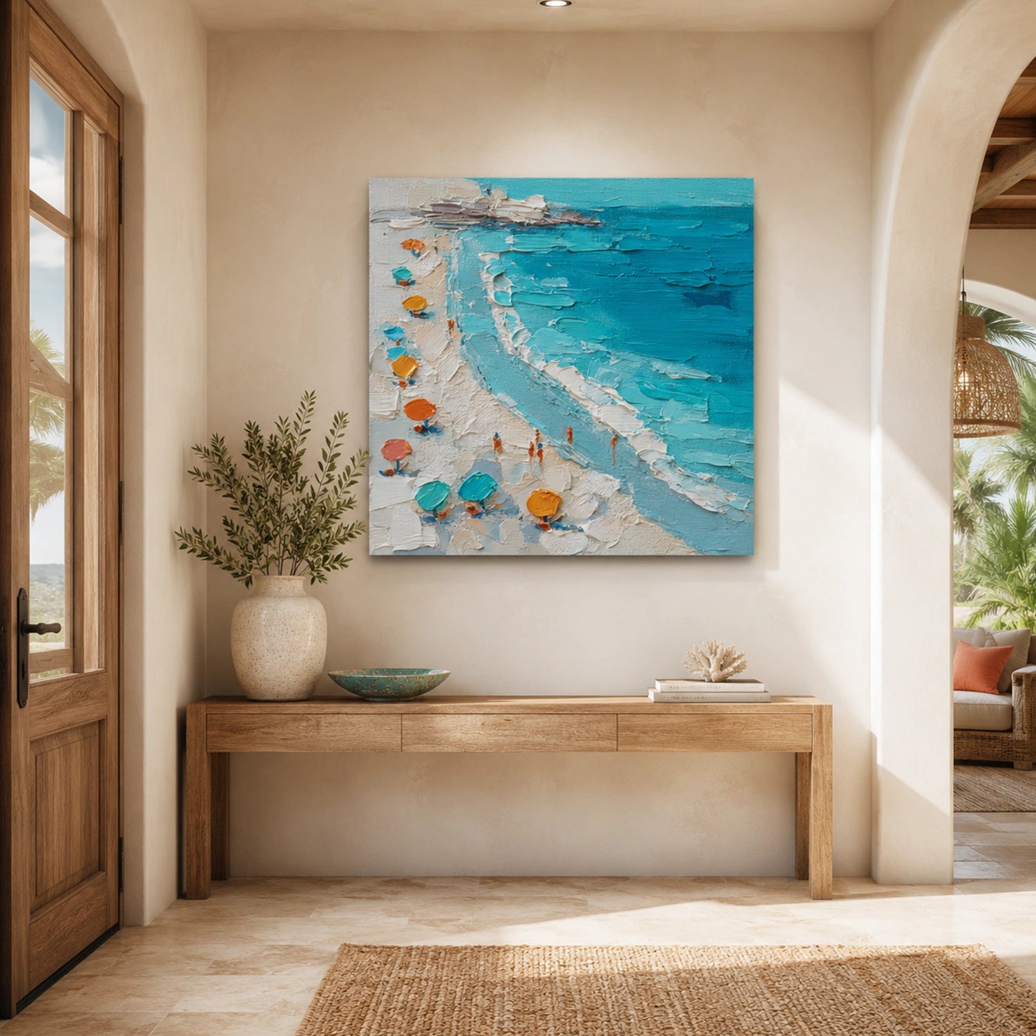 Abstract Ocean And Sky Textured Canvas Art #OC191