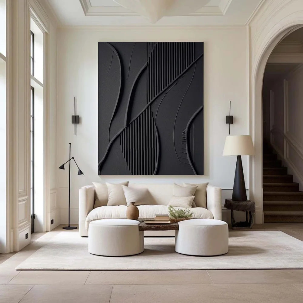 Black Minimalist Textured Canvas Art #WZ045