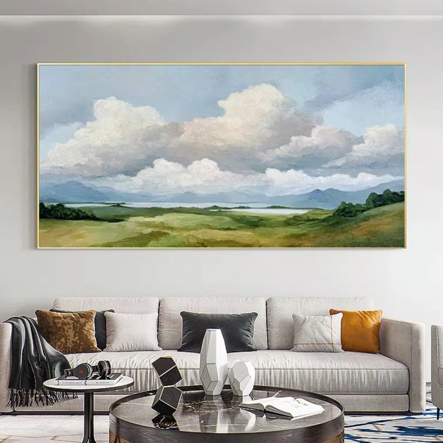 Abstract Ocean And Sky Textured Canvas Art #OC107
