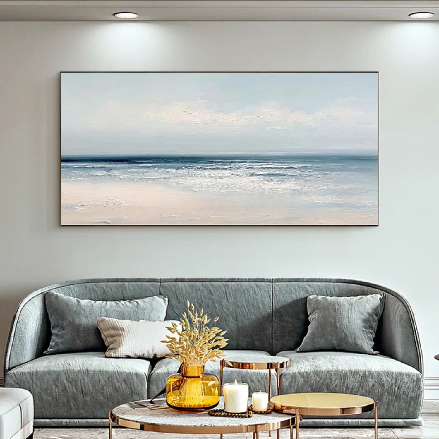 Abstract Ocean And Sky Textured Canvas Art #OC156