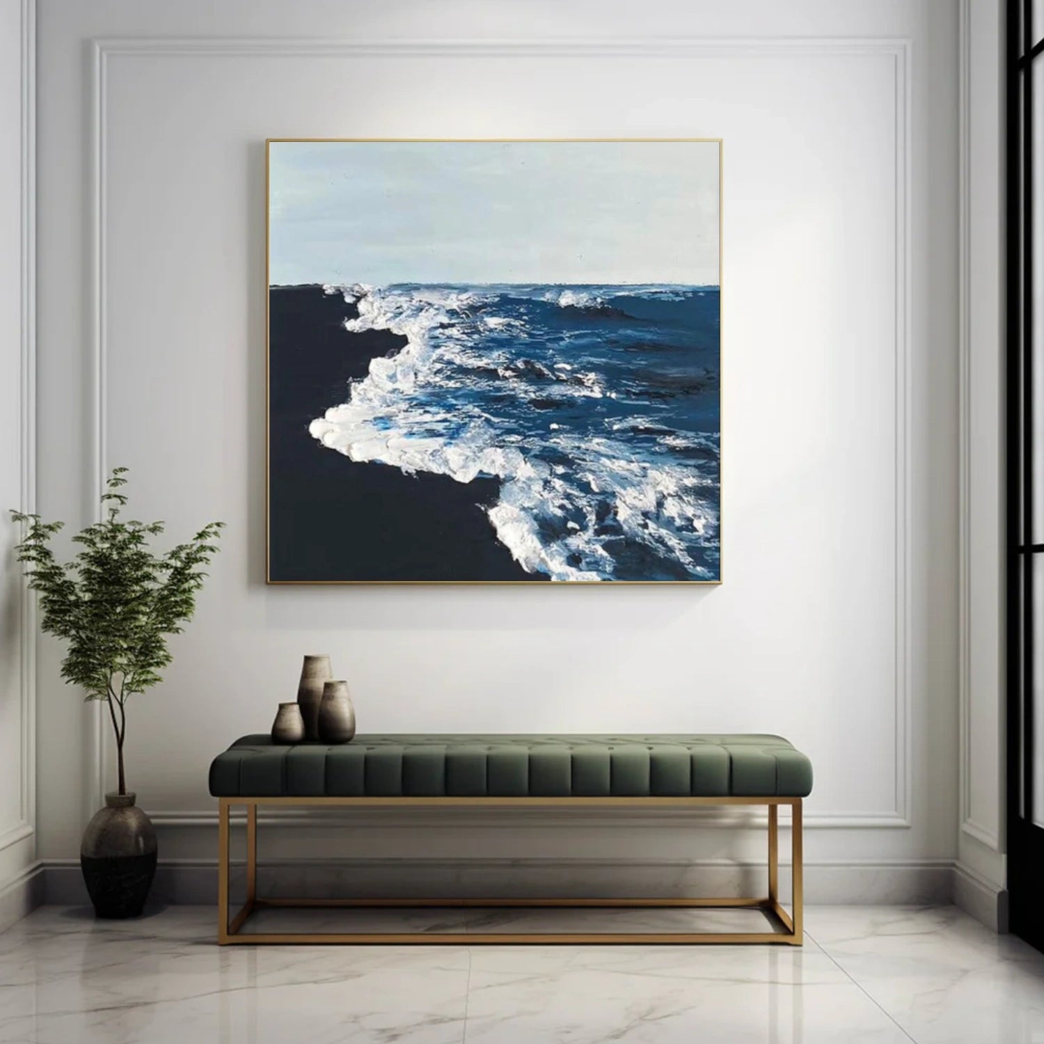 Minimalist Ocean And Sky Textured Canvas Art #OC087