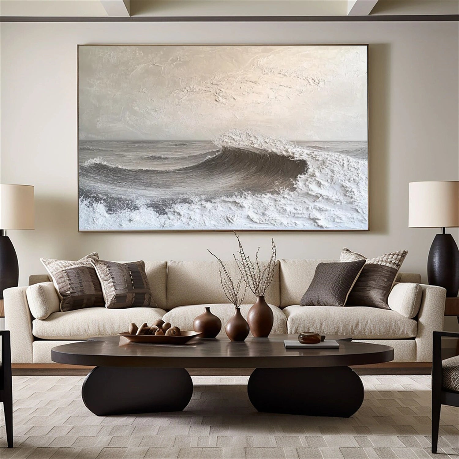 Minimalist Ocean And Sky Textured Canvas Art #OC083