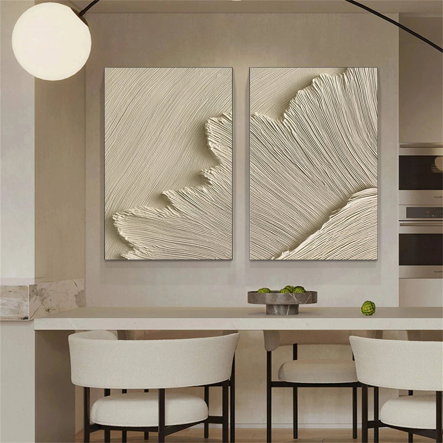 Beige Minimalist Ocean And Sky Textured Canvas Art Set of 2 #OC152