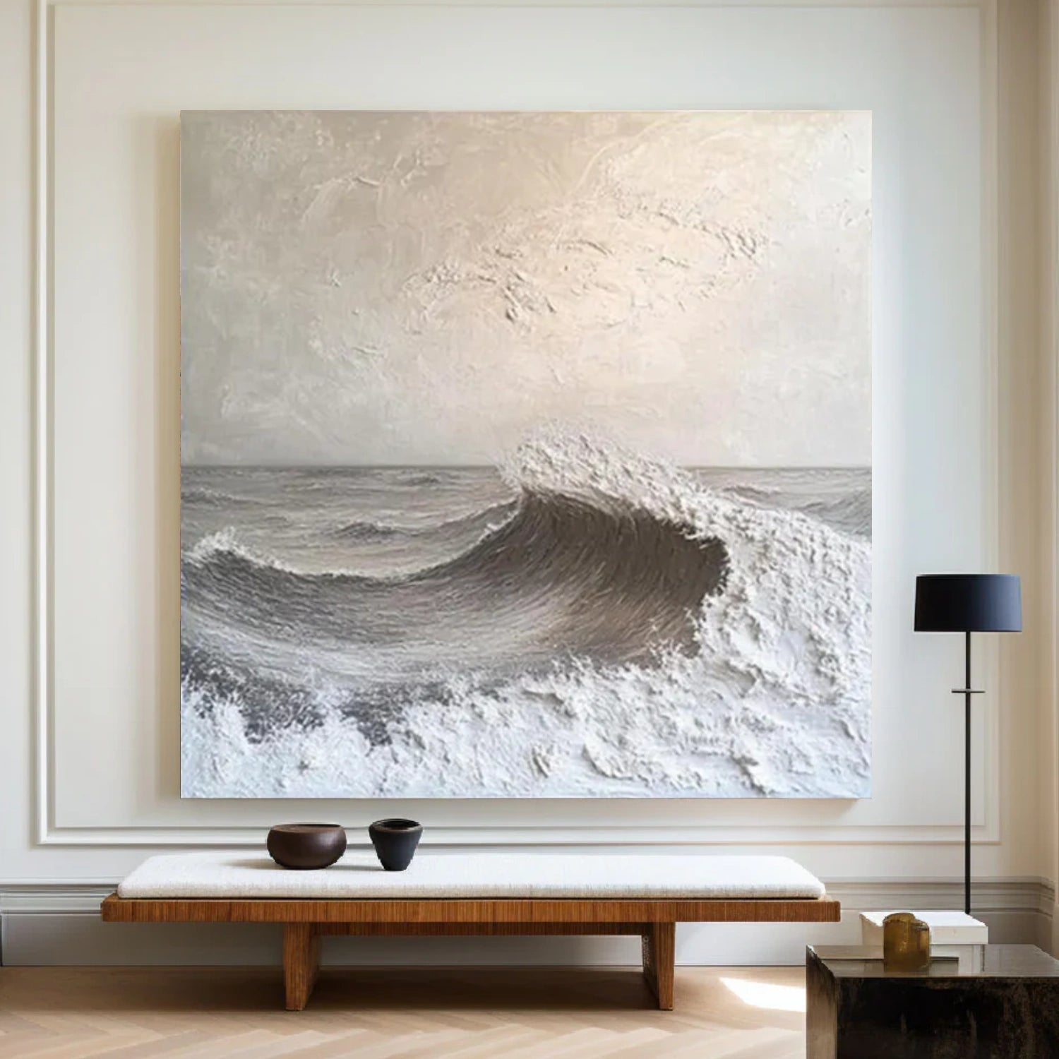 Minimalist Ocean And Sky Textured Canvas Art #OC086