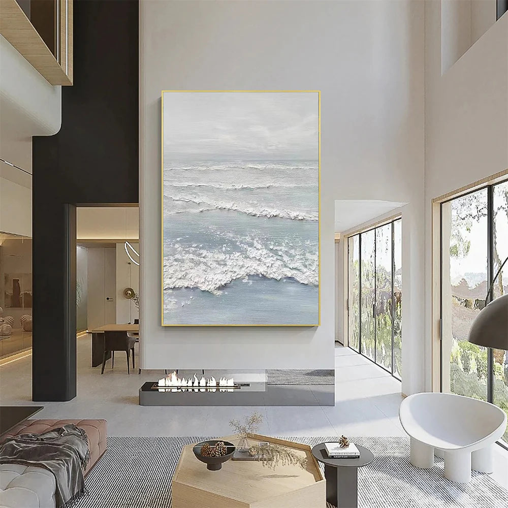 Minimalist Ocean And Sky Textured Canvas Art #OC046