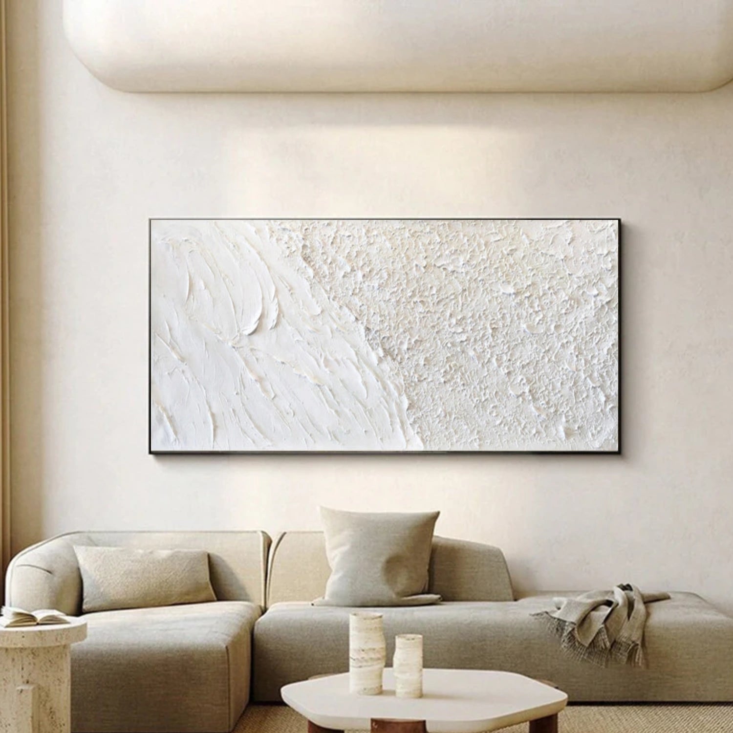 White Minimalist Textured Canvas Art #WM116