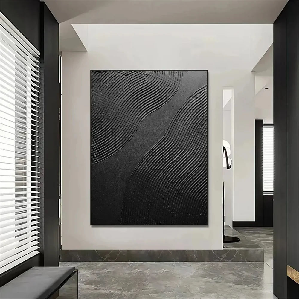 Black Minimalist Textured Canvas Art #WZ085