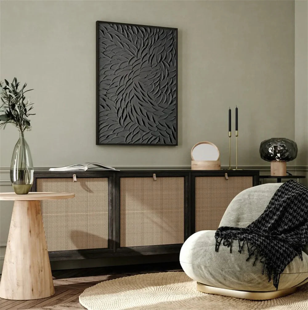 Black Minimalist Textured Canvas Art #WZ086