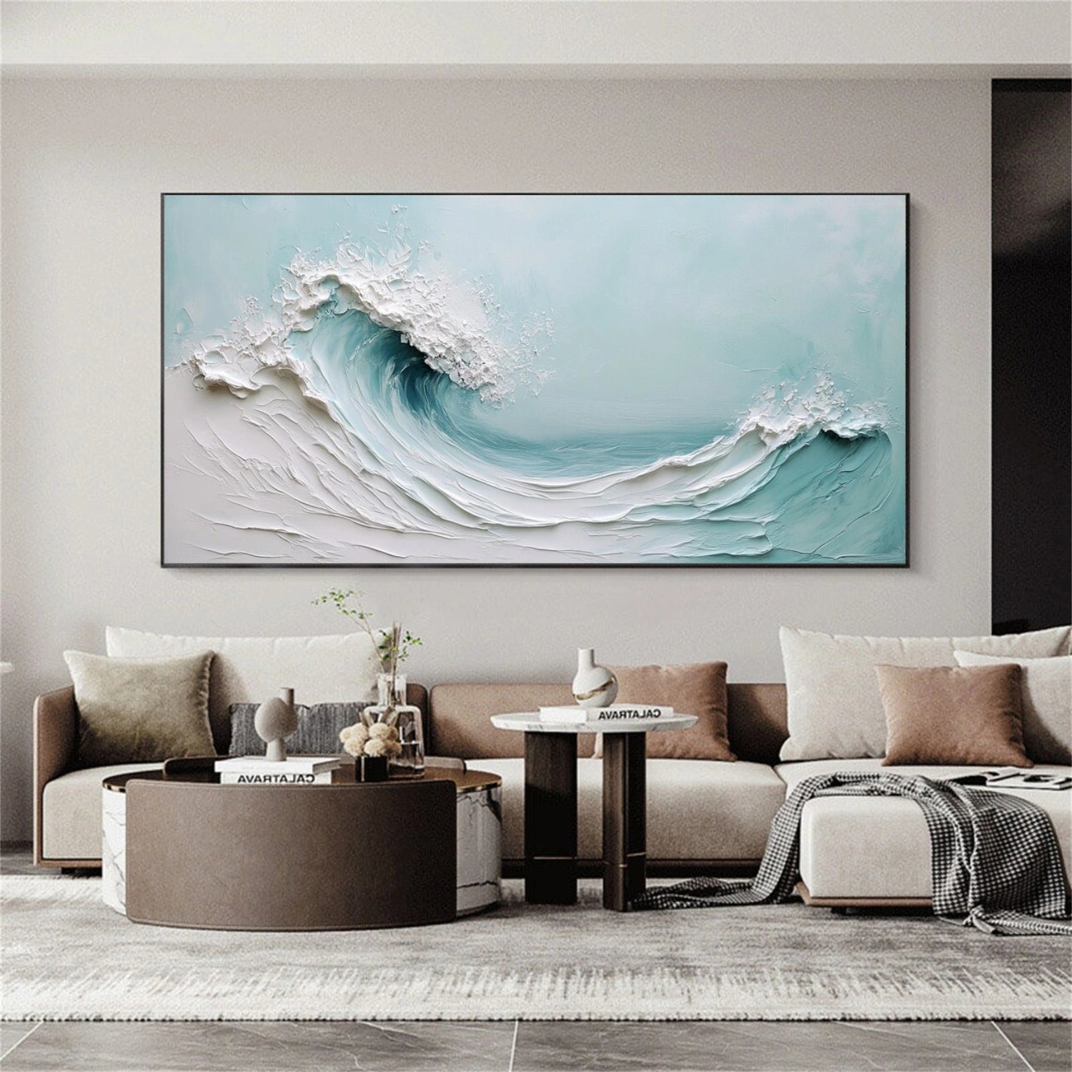 Minimalist Ocean And Sky Textured Canvas Art #OC103