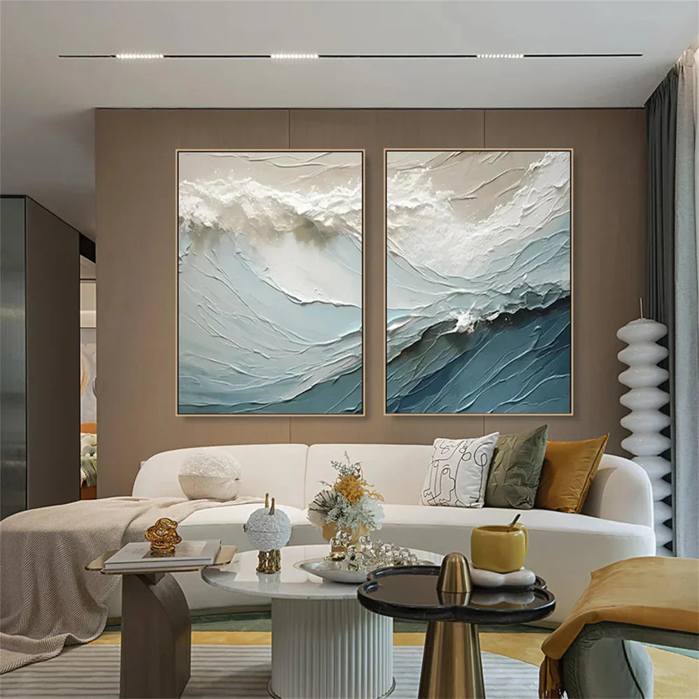 Minimalist Ocean And Sky Textured Canvas Art Set of 2 #OC017