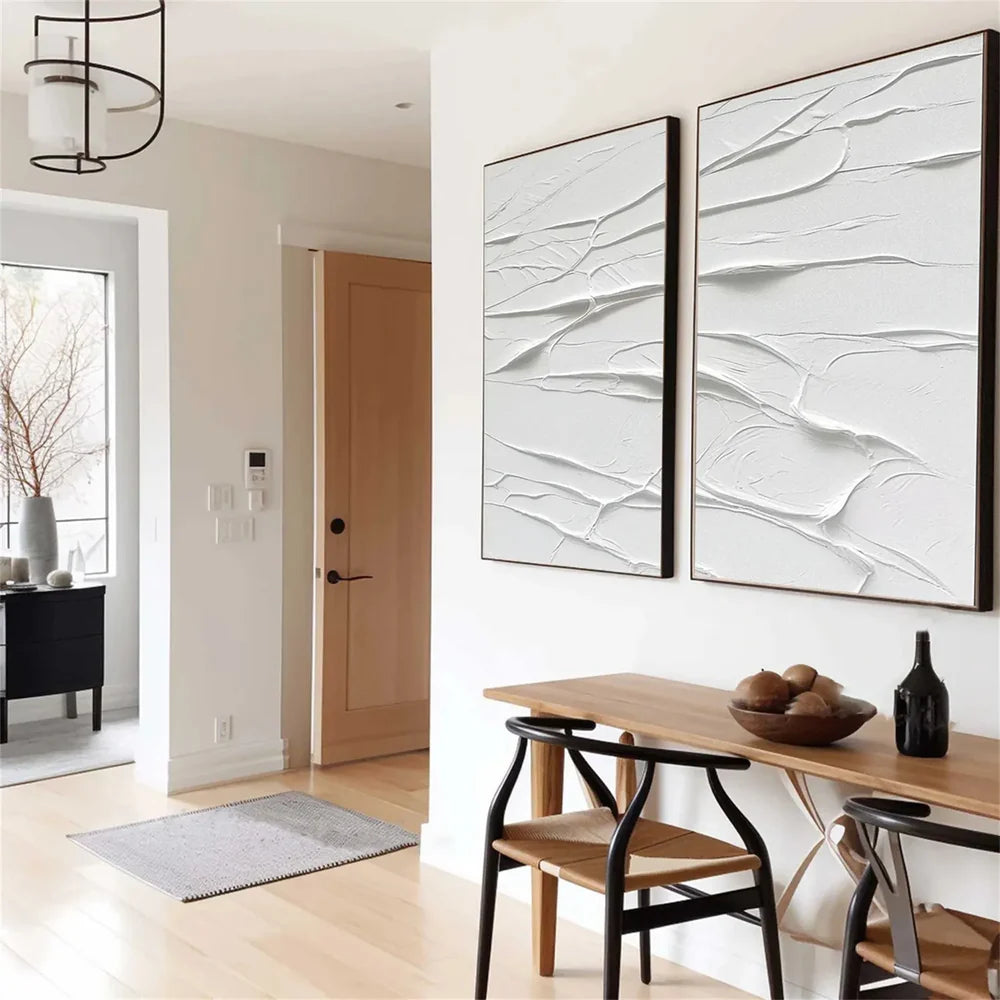 White Minimalist Textured Wall Art Set of 2 #WM066