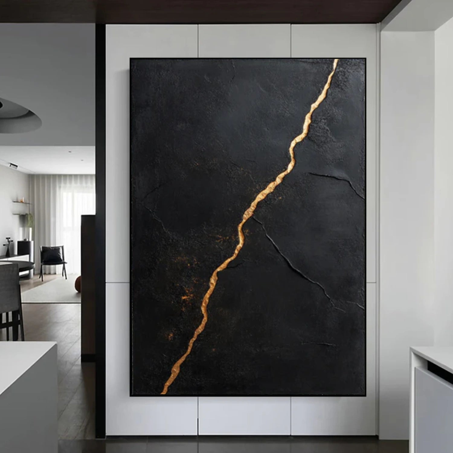 Black Minimalist Textured Canvas Art #WZ101