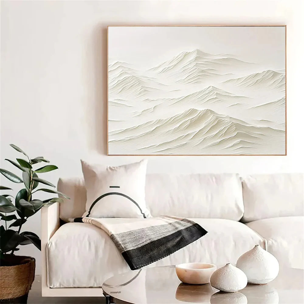Beige Minimalist Mountain Textured Canvas Art #BT026