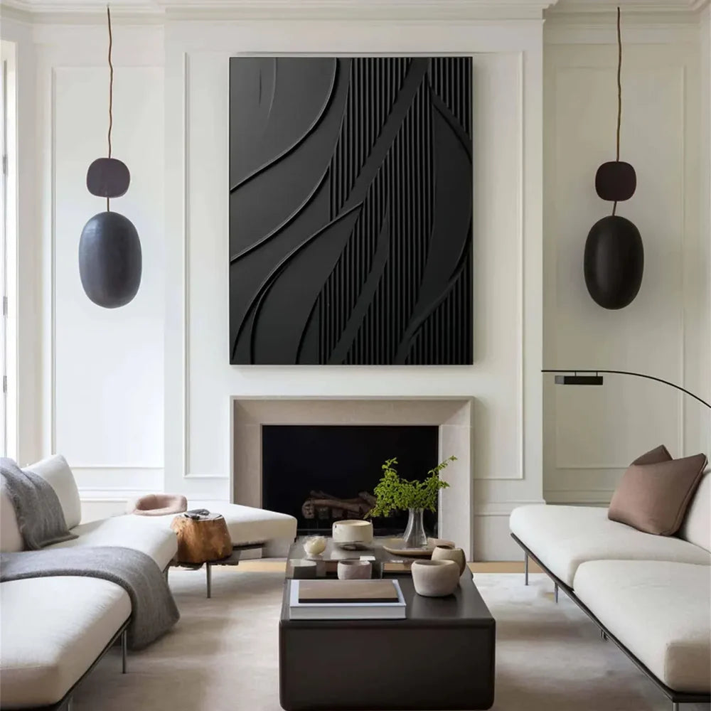 Black Minimalist Textured Canvas Art #WZ066