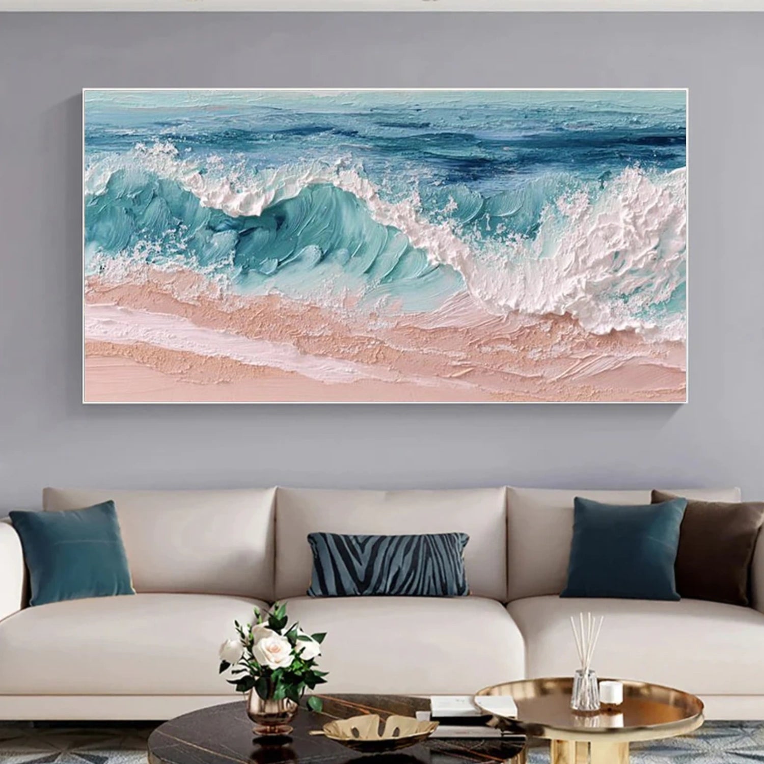 Abstract Ocean And Sky Textured Canvas Art #OC135