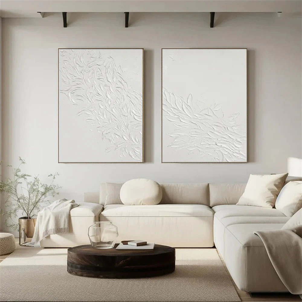White Minimalist Textured Wall Art Set of 2 #WM047