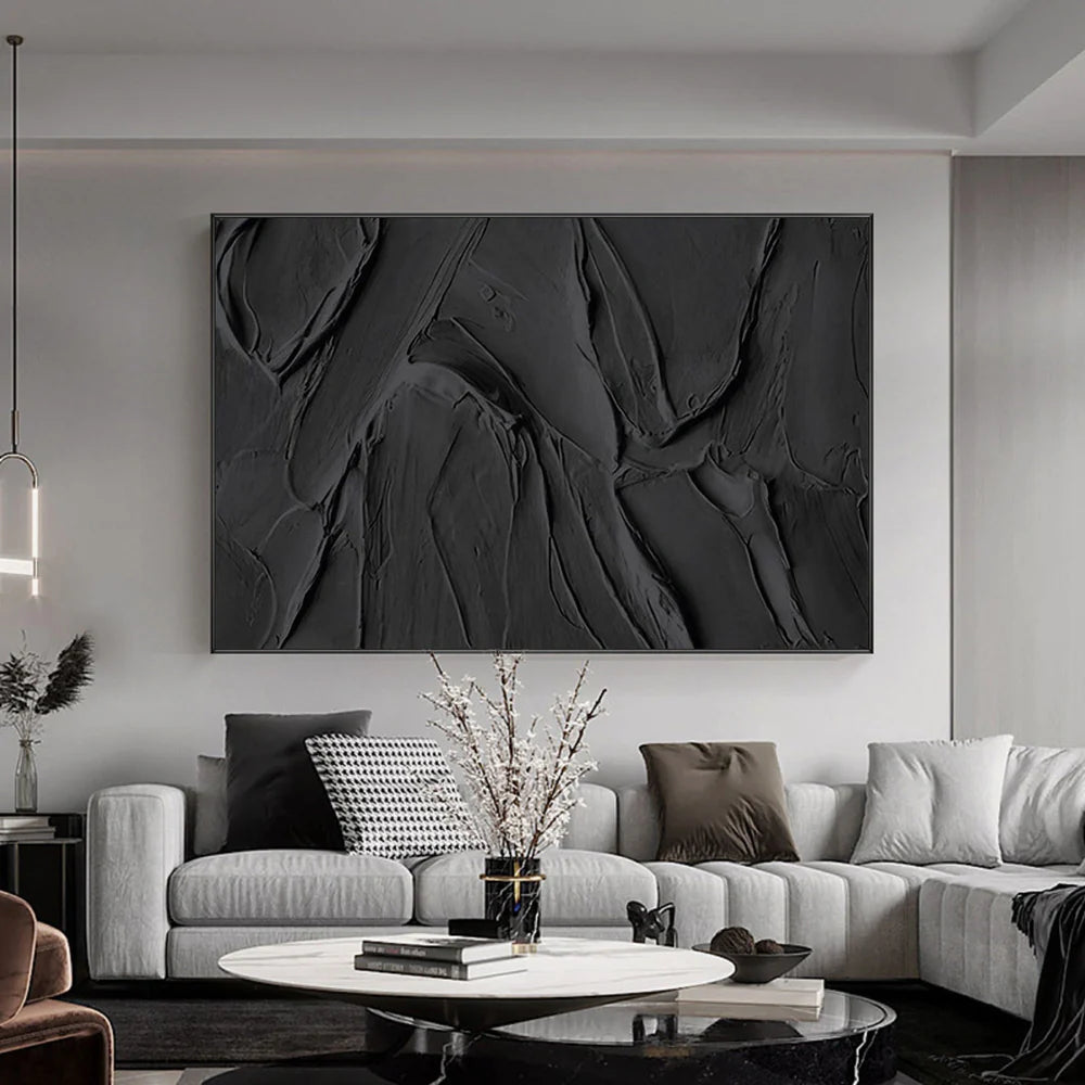 Black Minimalist Textured Canvas Art #WZ029