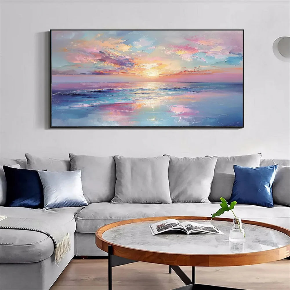 Colorful Abstract Ocean And Sky Textured Canvas Art #OC056