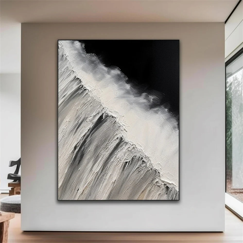 Black and White Minimalist Textured Canvas Art #WZ061