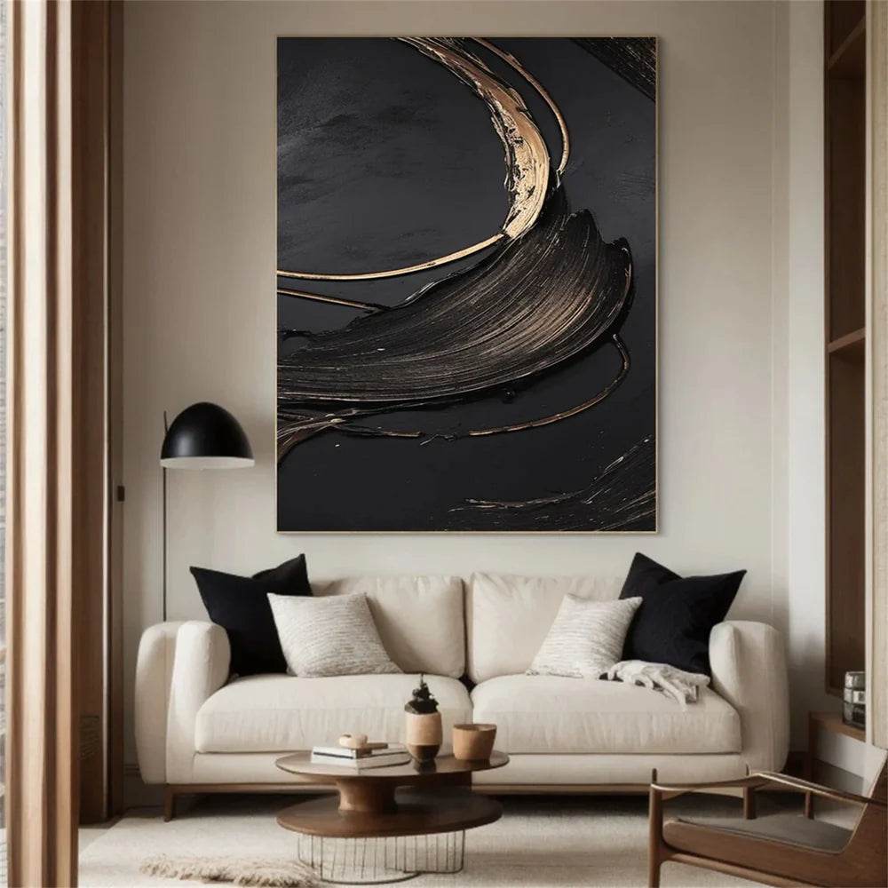Black Minimalist Textured Canvas Art #WZ027