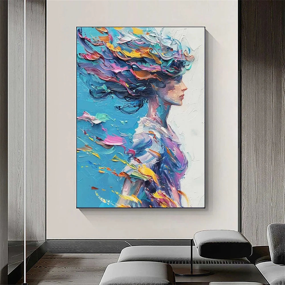 Colorful Abstract Portrait Textured Wall Art # LA011