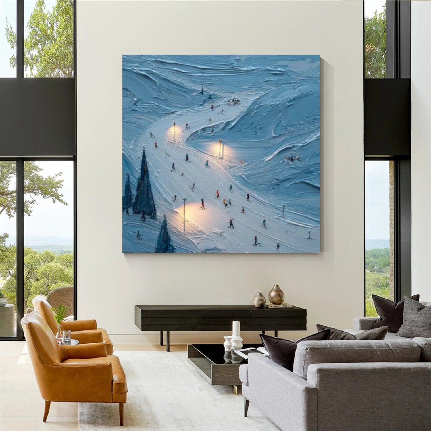 Skiing Sport Textured Canvas Painting #PB034