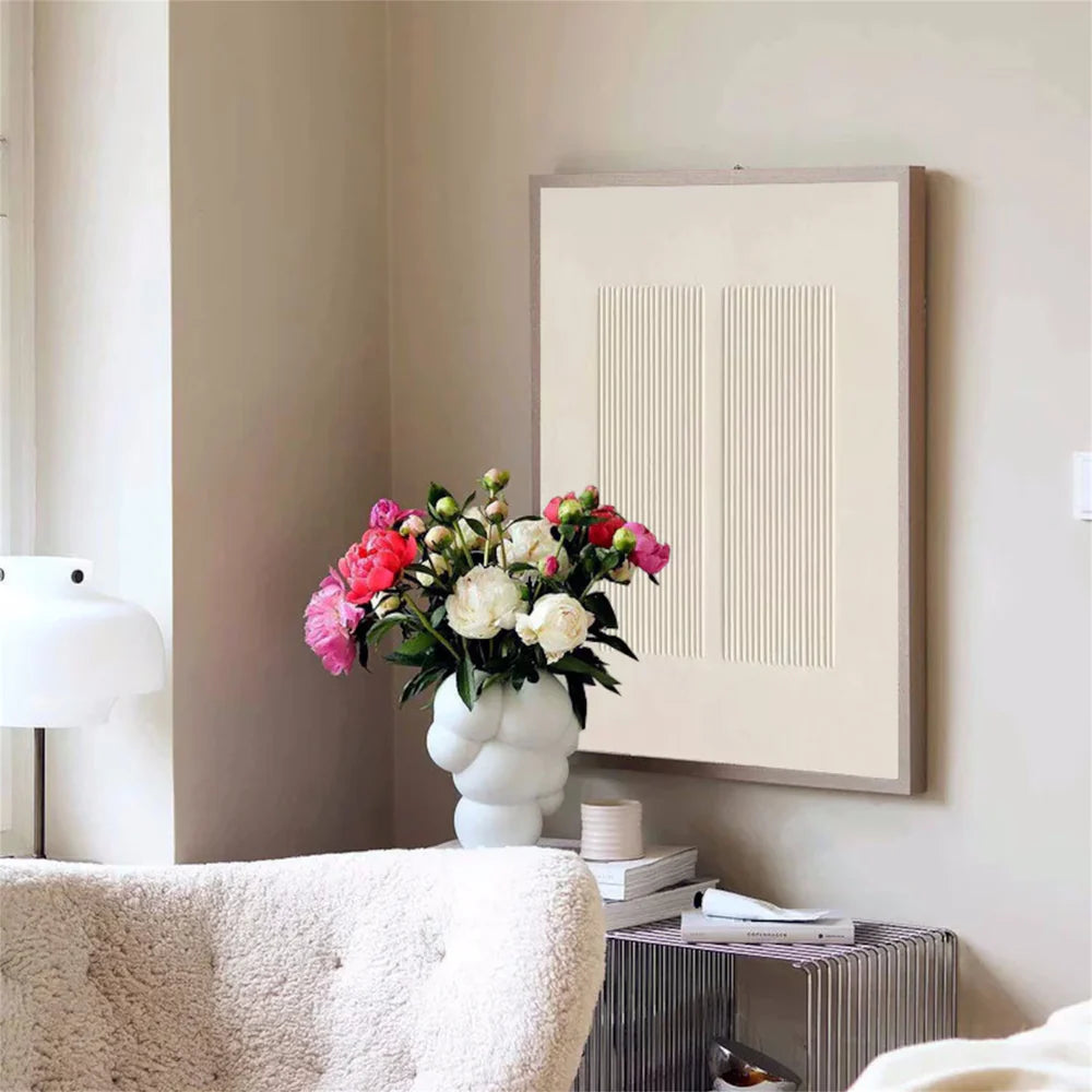 Beige and White Minimalist Textured Canvas Art #WM012