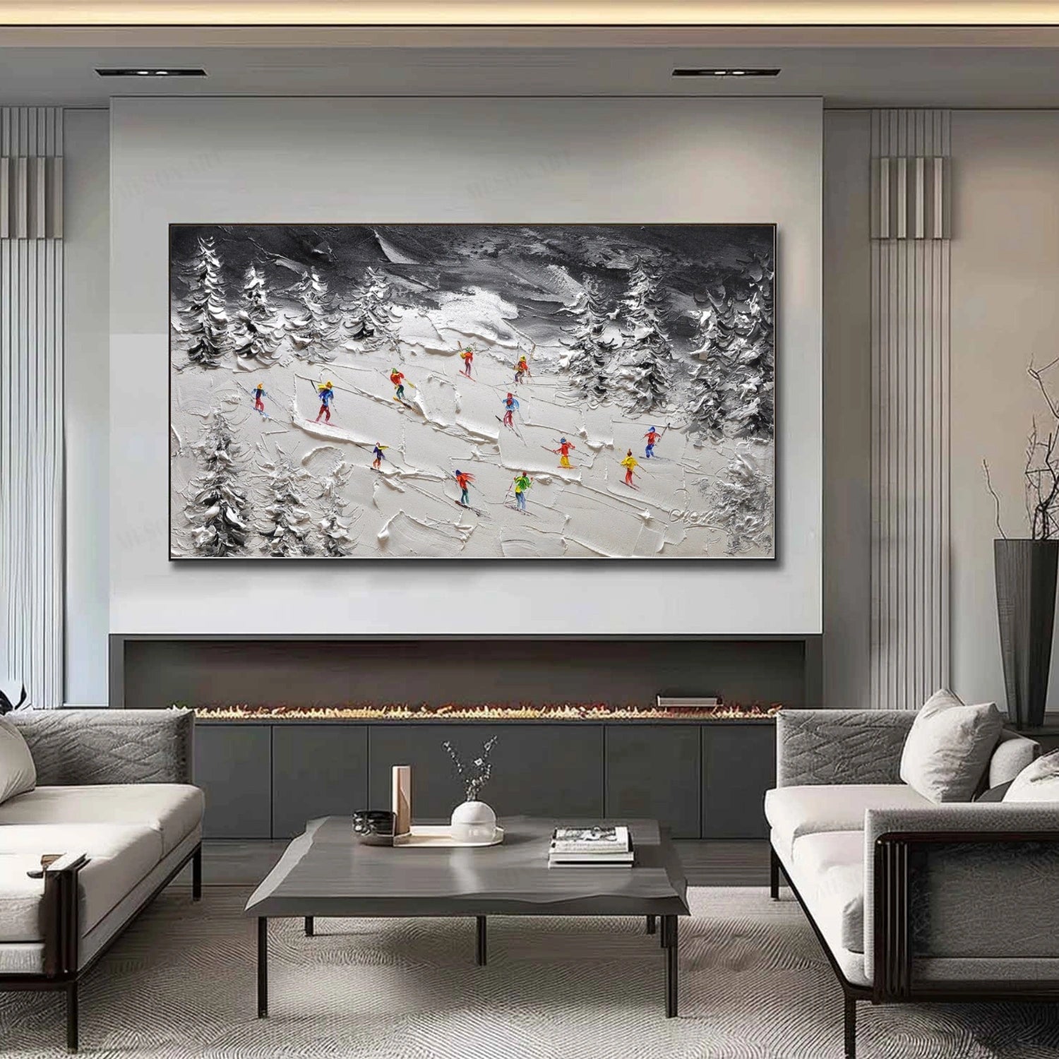 Skiing Sport Textured Canvas Painting #PB051