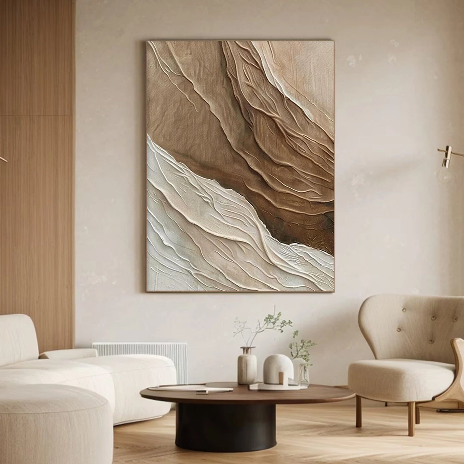 Beige and Brown Minimalist Textured Canvas Art #WM094