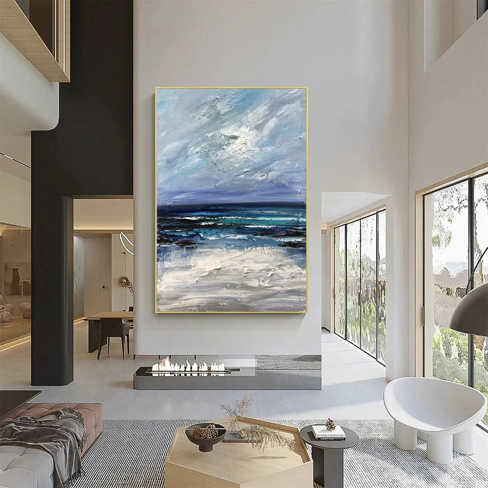 Abstract Ocean And Sky Textured Canvas Art #OC070