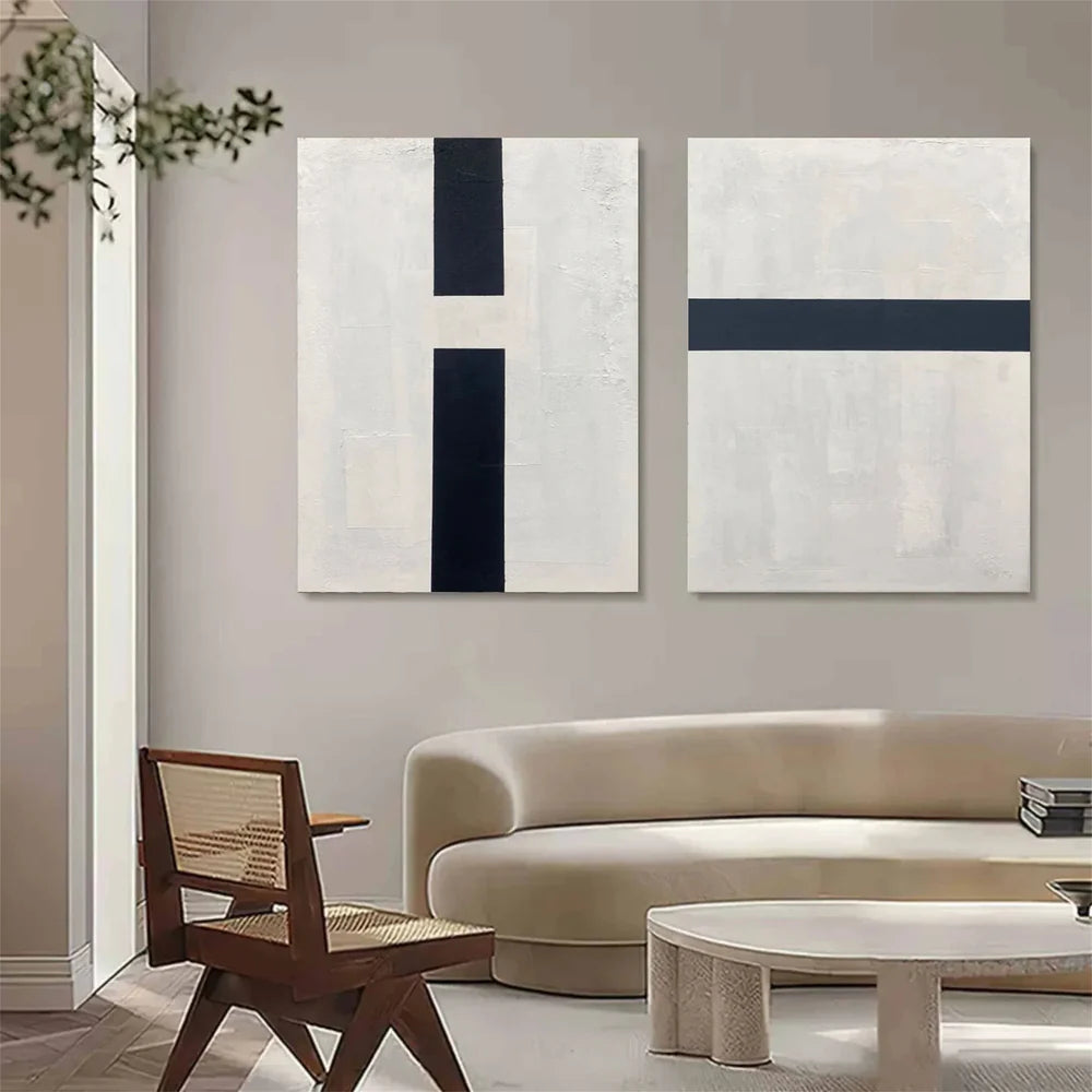 Black and White Minimalist Canvas Art Set of 2 #WZ020