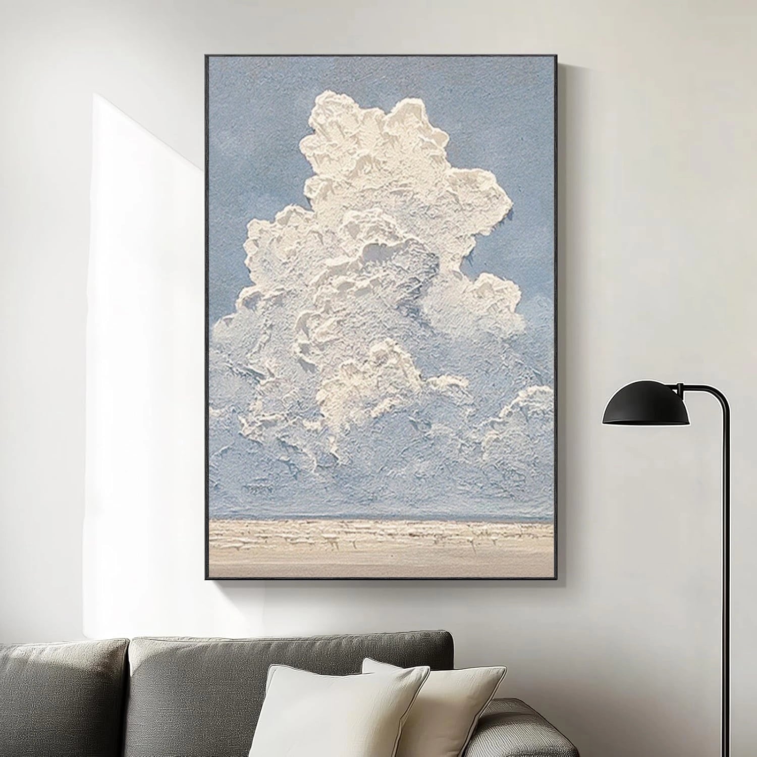 Minimalist Ocean And Sky Textured Canvas Art #OC096