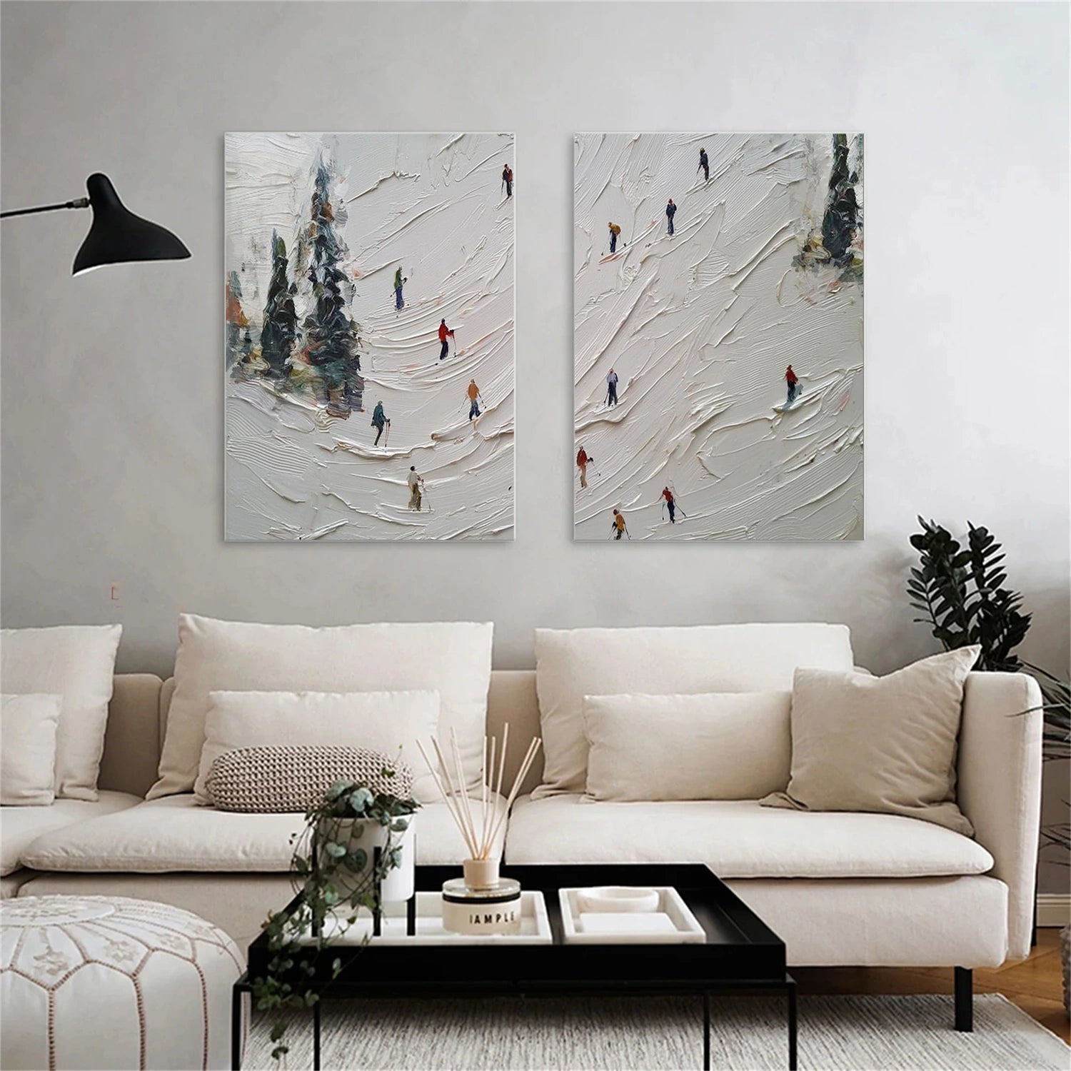 Skiing Sport Textured Canvas Painting Set of 2#PB070