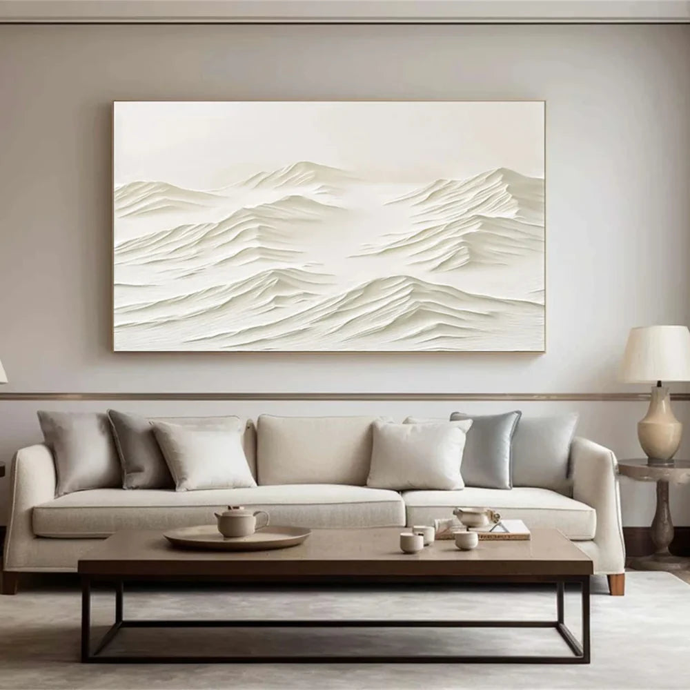 Beige Minimalist Mountain Textured Canvas Art #BT027