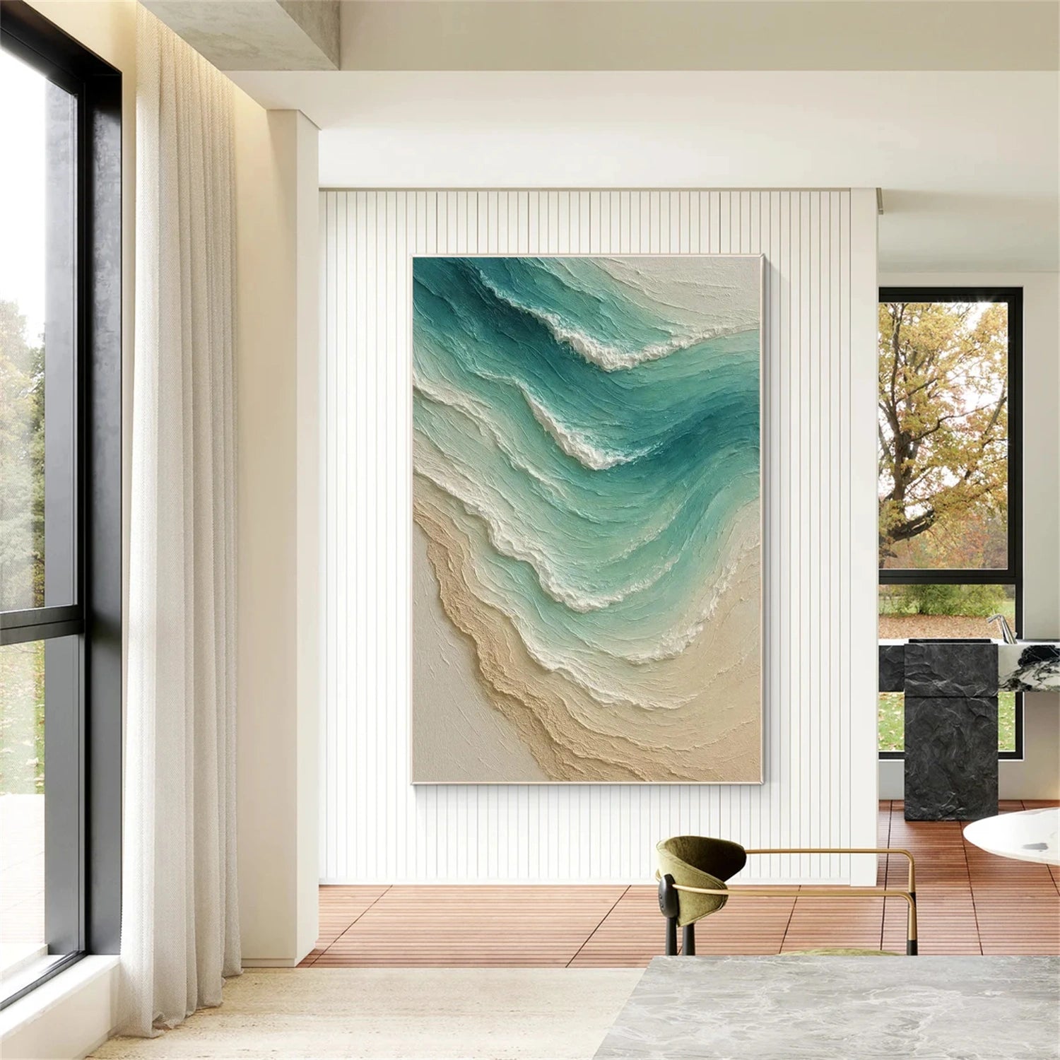 Minimalist Ocean And Sky Textured Canvas Art #OC106