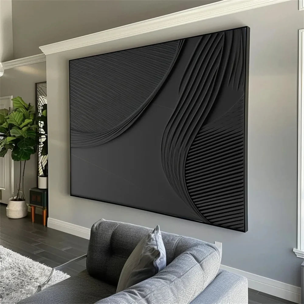 Black Minimalist Textured Canvas Art #WZ073