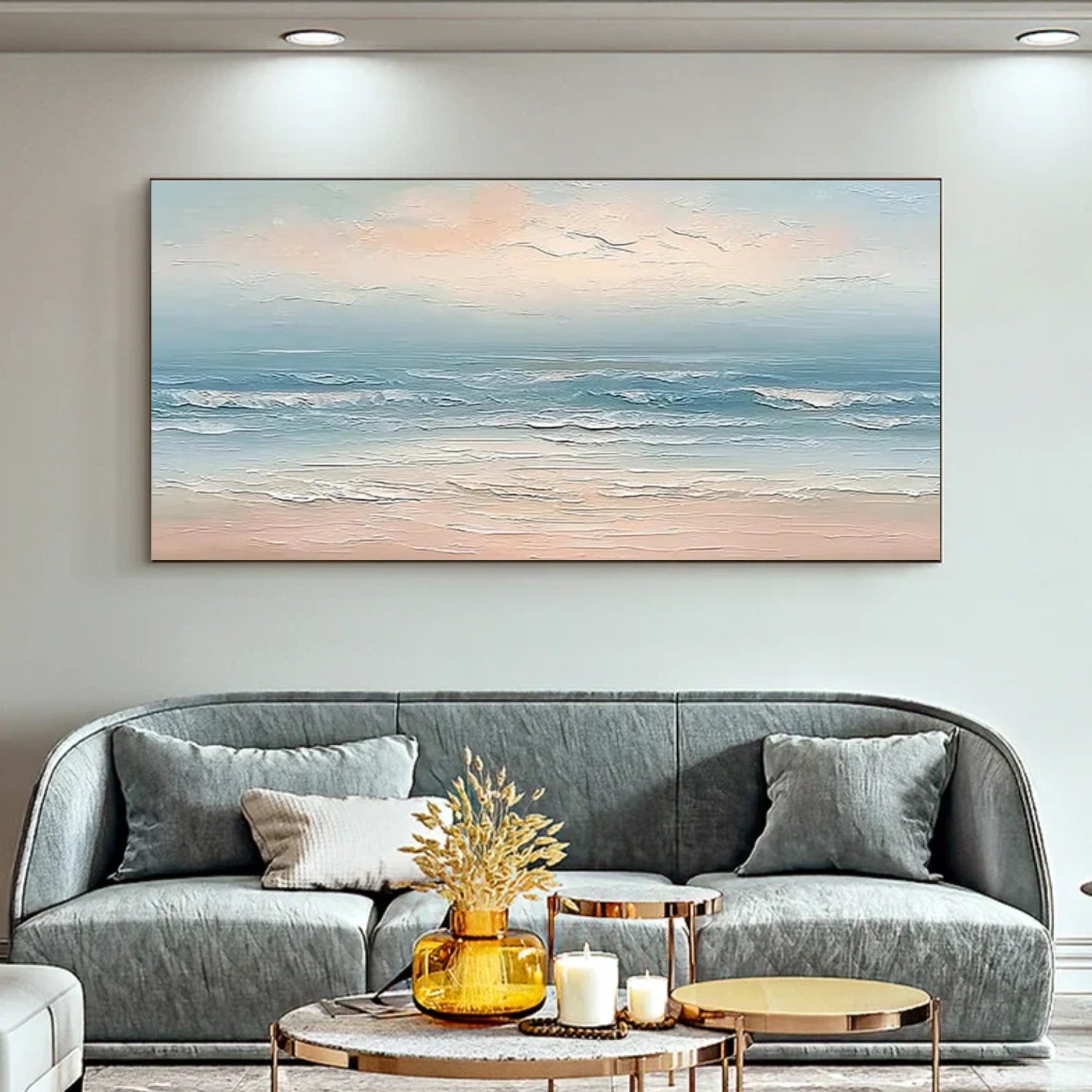 Abstract Ocean And Sky Textured Canvas Art #OC157