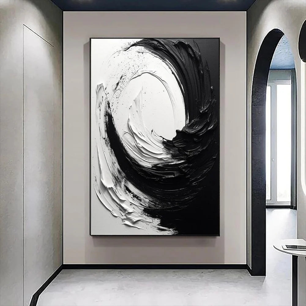 Black and White Minimalist Textured Canvas Art #WZ012